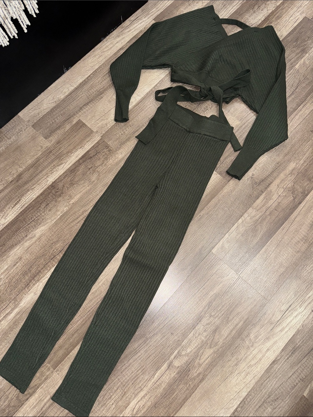 Fashion Nova Ribbed Knit Two-Piece Pants Set.